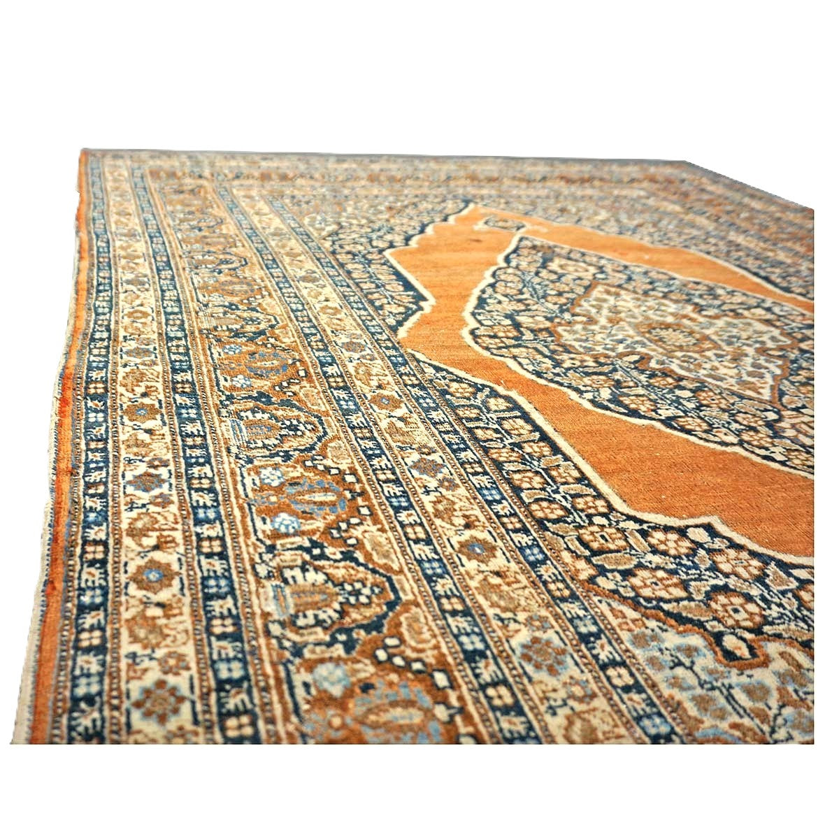 Antique Persian Tabriz Haji Jalili Wool 4x6 Ivory, Navy & Orange Handmade Area Rug  #1144788