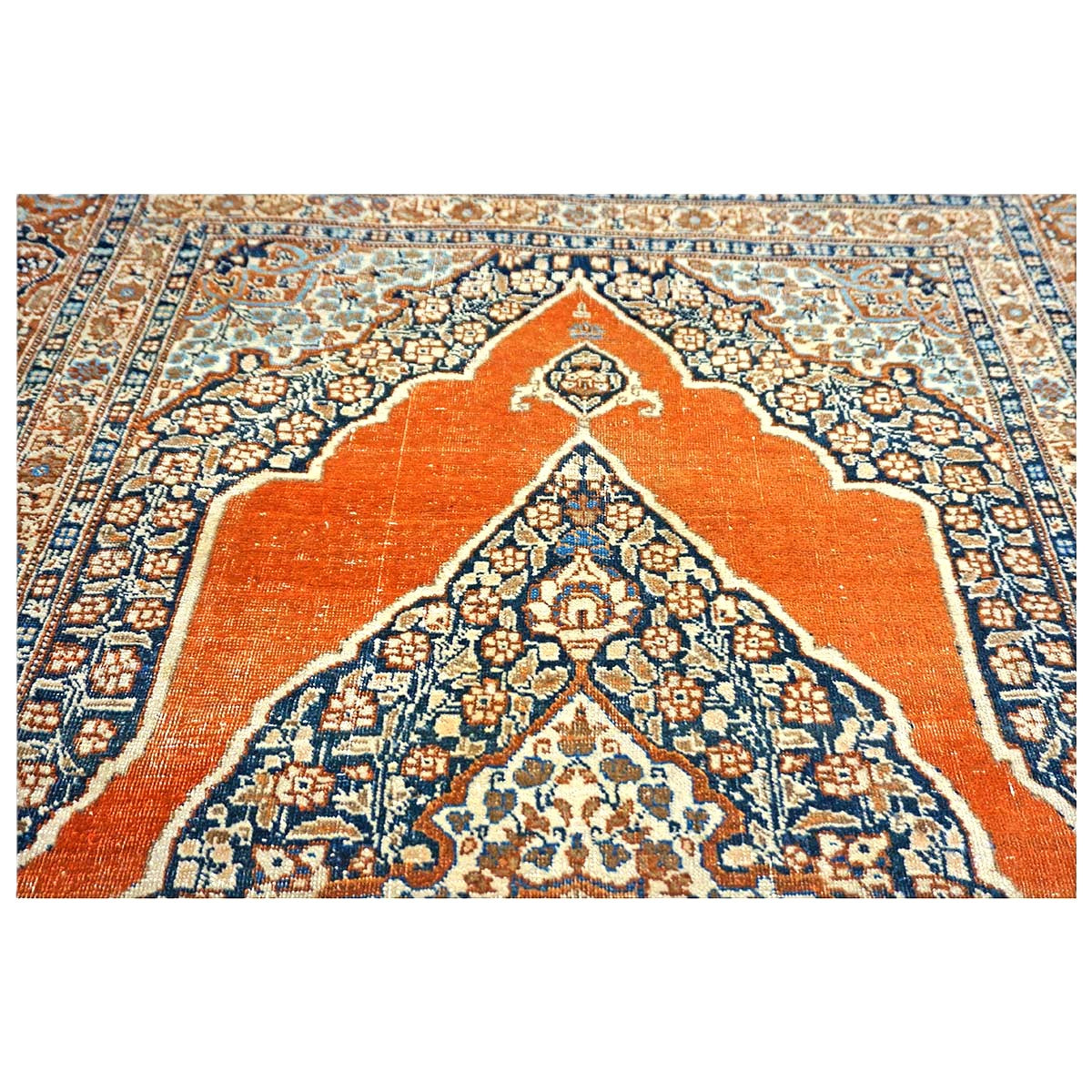 Antique Persian Tabriz Haji Jalili Wool 4x6 Ivory, Navy & Orange Handmade Area Rug  #1144788