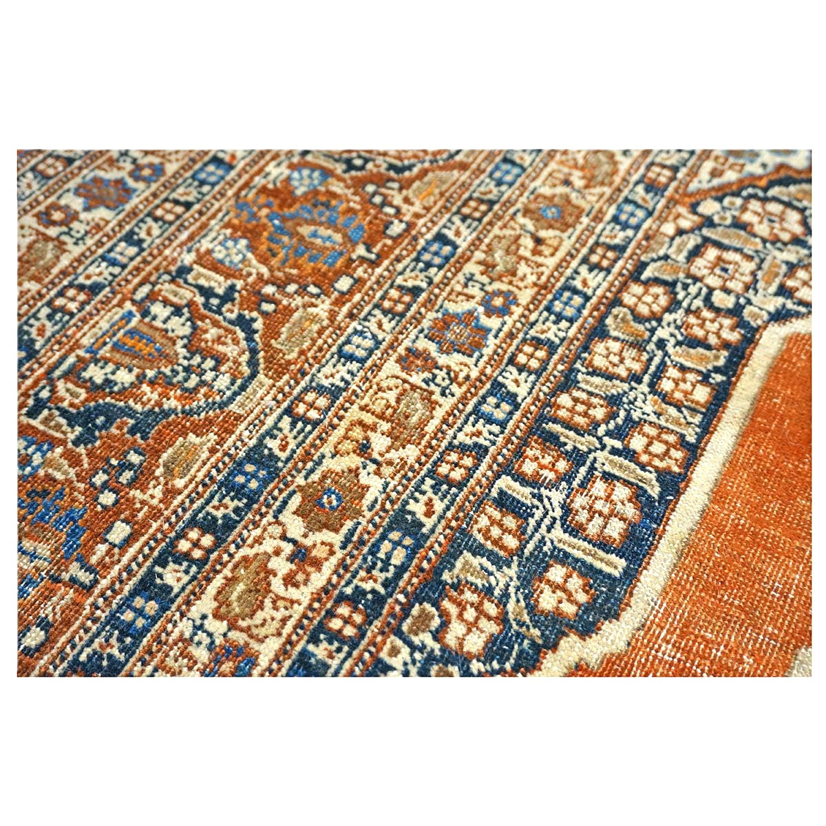 Antique Persian Tabriz Haji Jalili Wool 4x6 Ivory, Navy & Orange Handmade Area Rug  #1144788