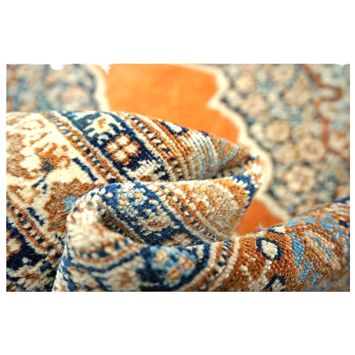 Antique Persian Tabriz Haji Jalili Wool 4x6 Ivory, Navy & Orange Handmade Area Rug  #1144788