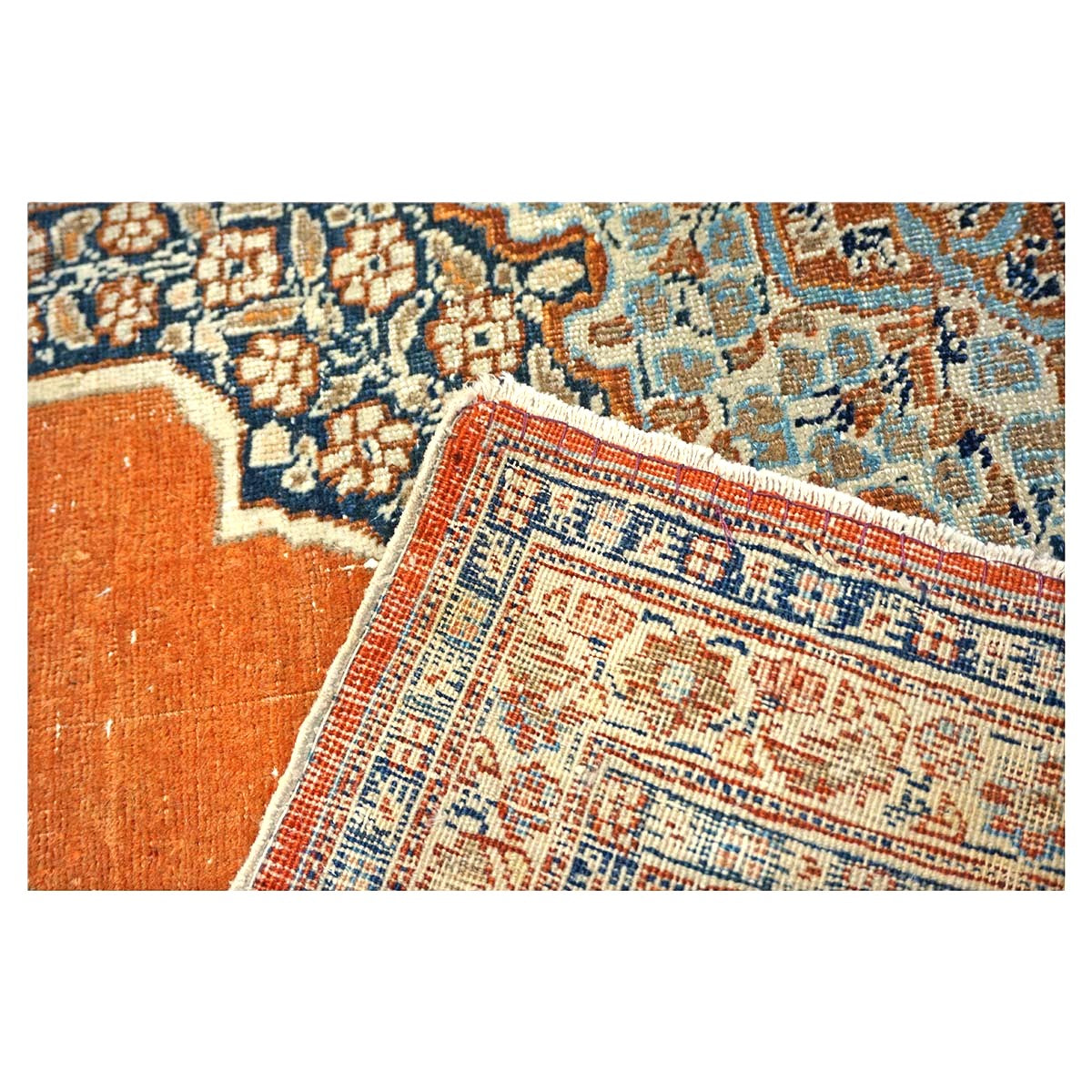 Antique Persian Tabriz Haji Jalili Wool 4x6 Ivory, Navy & Orange Handmade Area Rug  #1144788