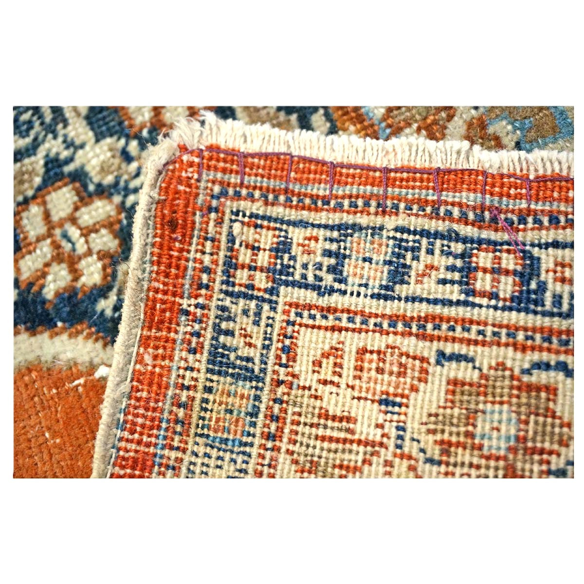 Antique Persian Tabriz Haji Jalili Wool 4x6 Ivory, Navy & Orange Handmade Area Rug  #1144788