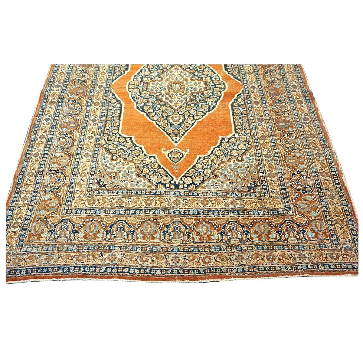 Antique Persian Tabriz Haji Jalili Wool 4x6 Ivory, Navy & Orange Handmade Area Rug  #1144788