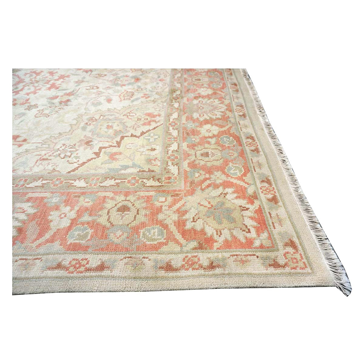 Chinese Tabriz Wool 9x12 Ivory & Salmon Handmade Area Rug #1144794