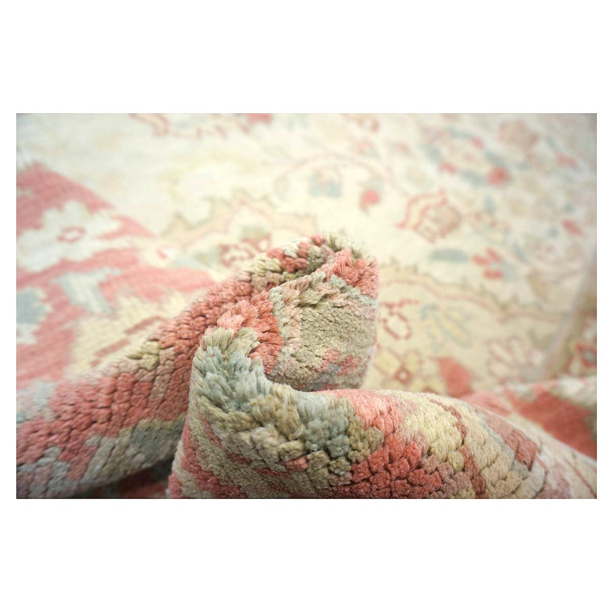 Chinese Tabriz Wool 9x12 Ivory & Salmon Handmade Area Rug #1144794