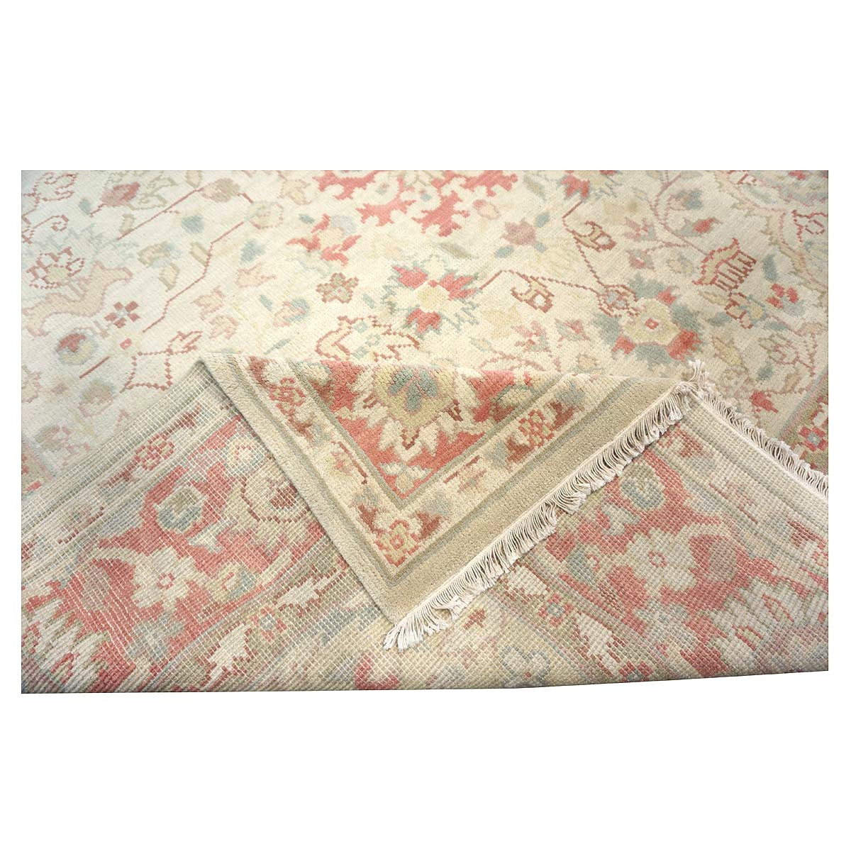 Chinese Tabriz Wool 9x12 Ivory & Salmon Handmade Area Rug #1144794