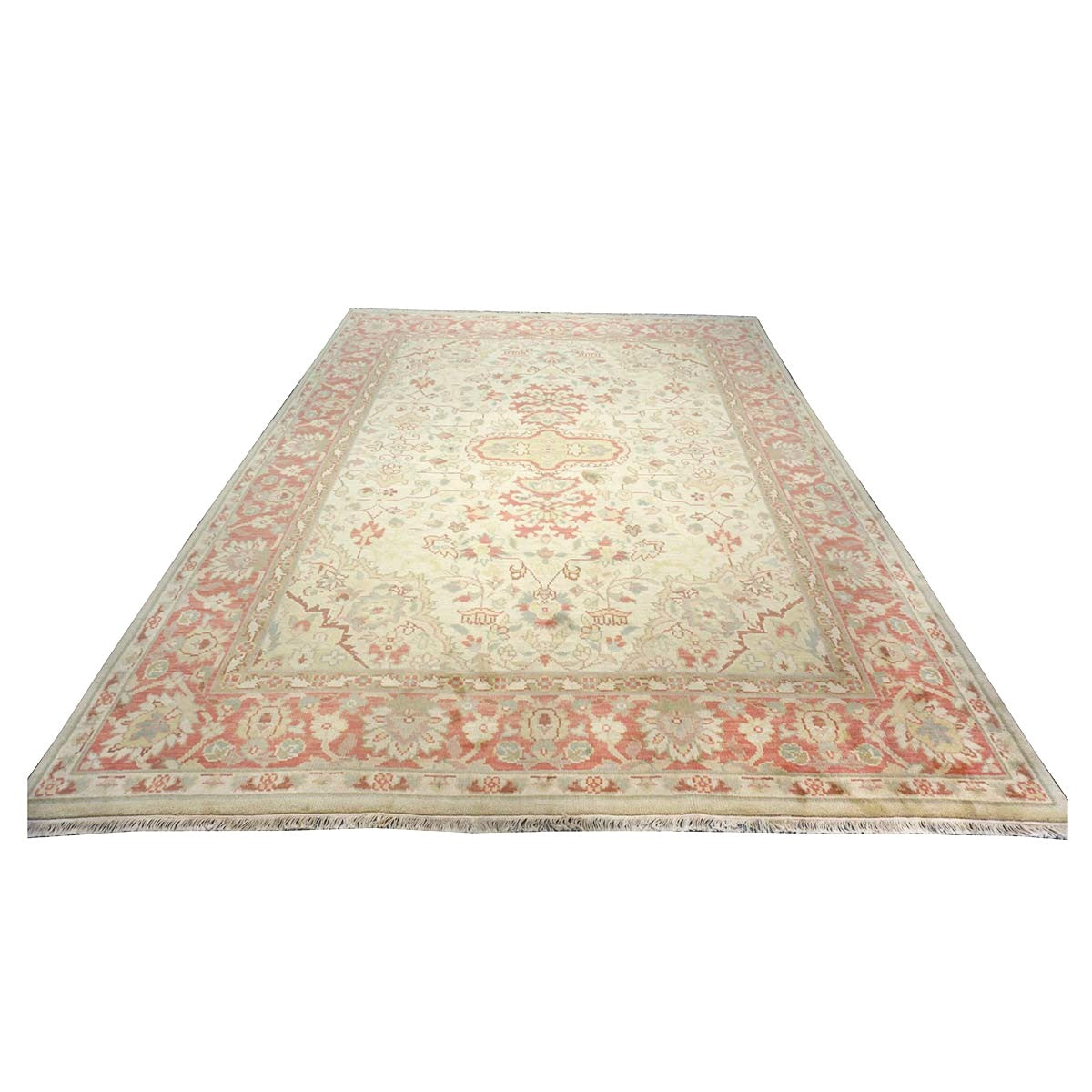 Chinese Tabriz Wool 9x12 Ivory & Salmon Handmade Area Rug #1144794