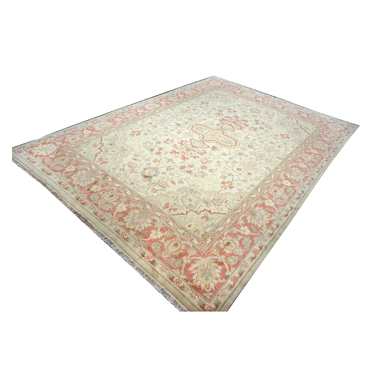 Chinese Tabriz Wool 9x12 Ivory & Salmon Handmade Area Rug #1144794