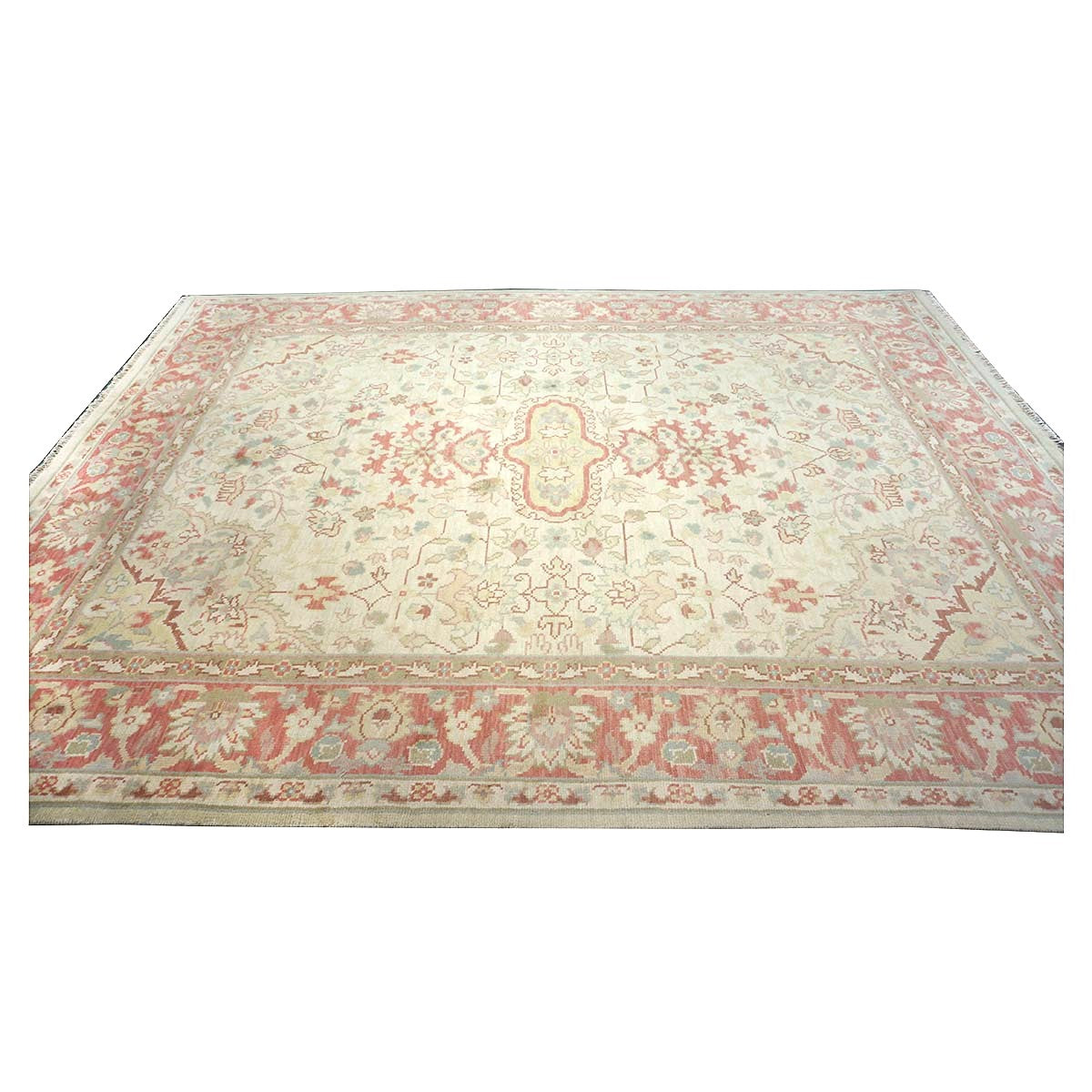 Chinese Tabriz Wool 9x12 Ivory & Salmon Handmade Area Rug #1144794