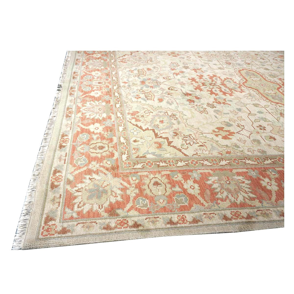 Chinese Tabriz Wool 9x12 Ivory & Salmon Handmade Area Rug #1144794