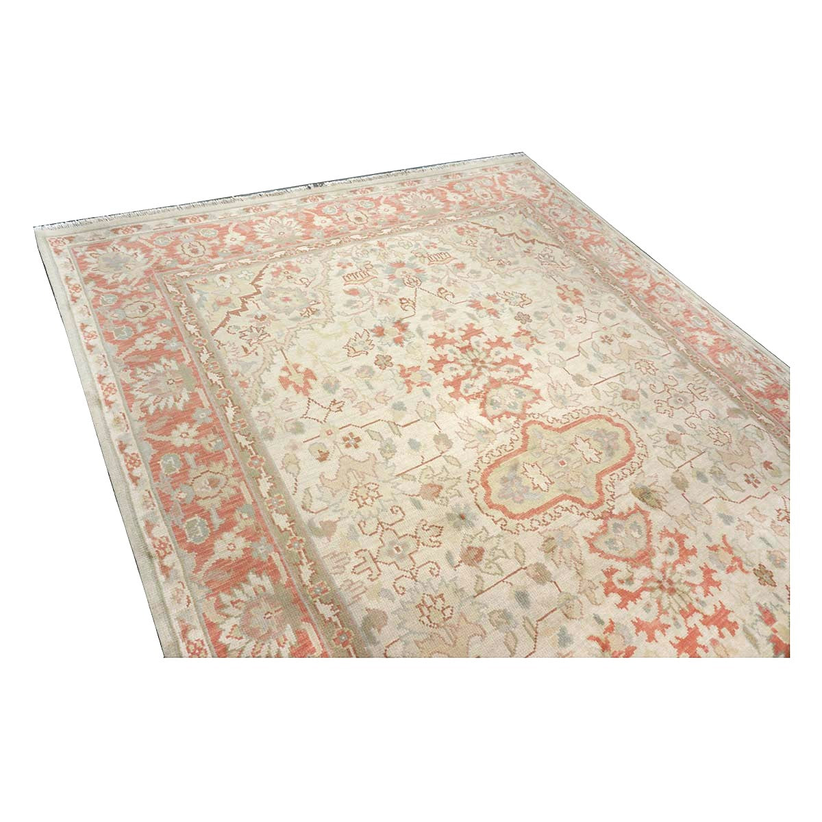 Chinese Tabriz Wool 9x12 Ivory & Salmon Handmade Area Rug #1144794