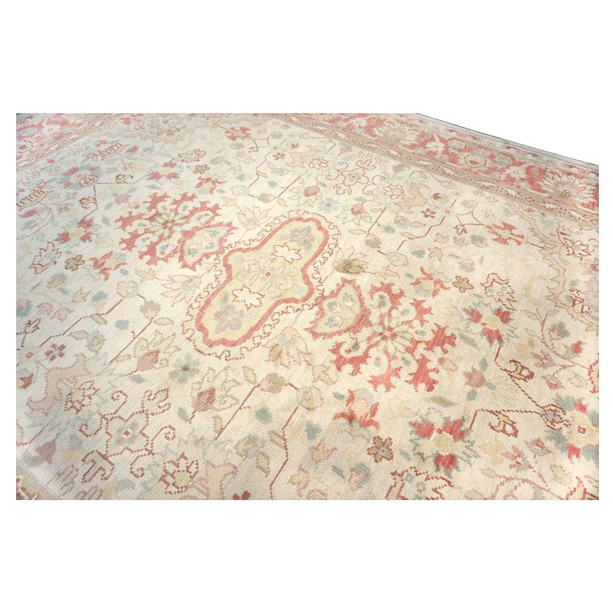 Chinese Tabriz Wool 9x12 Ivory & Salmon Handmade Area Rug #1144794