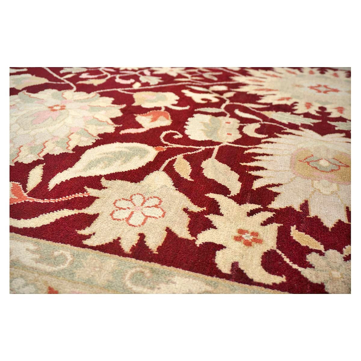Chinese Oushak Wool 9x12 Burgundy & Tan Handmade Area Rug #1144795