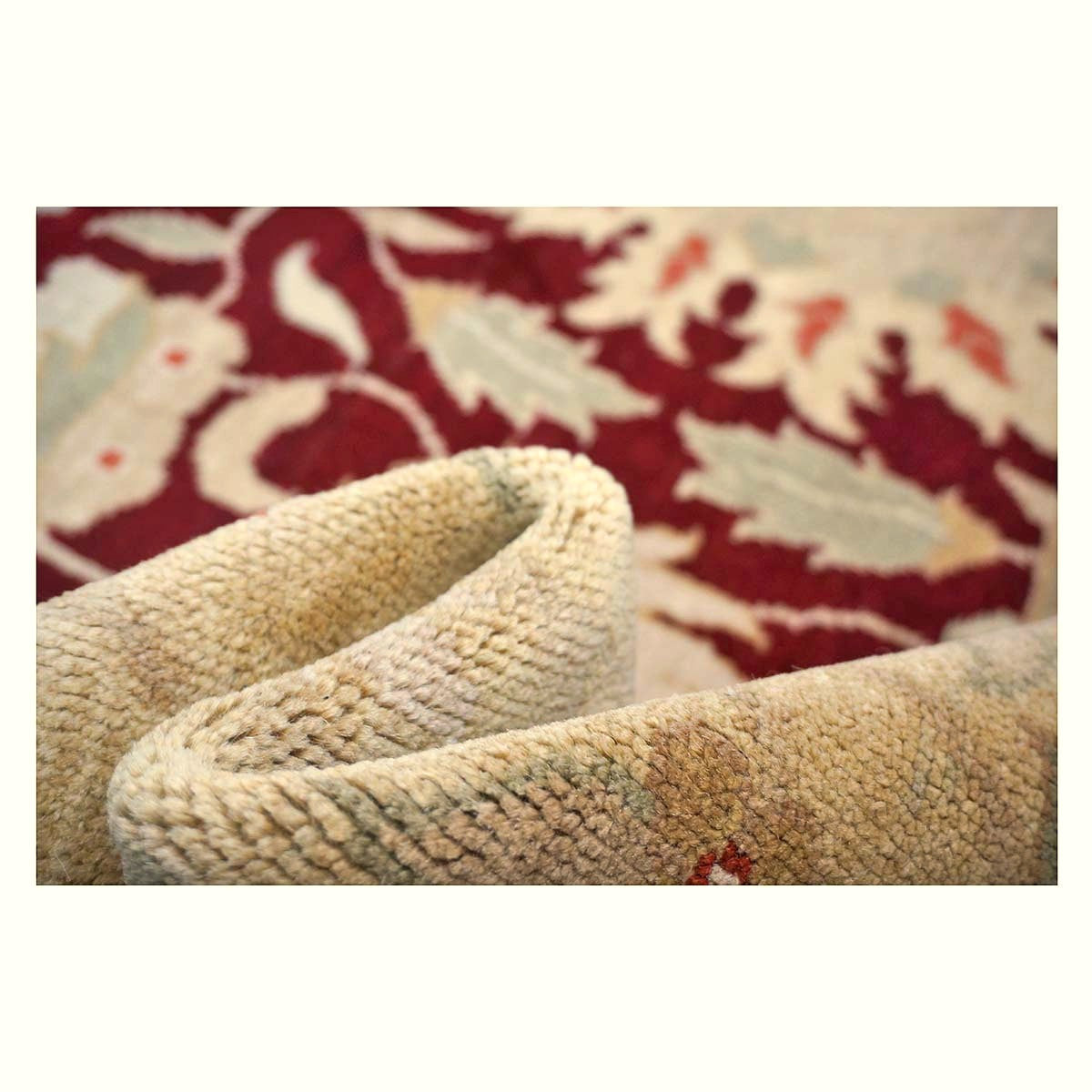 Chinese Oushak Wool 9x12 Burgundy & Tan Handmade Area Rug #1144795