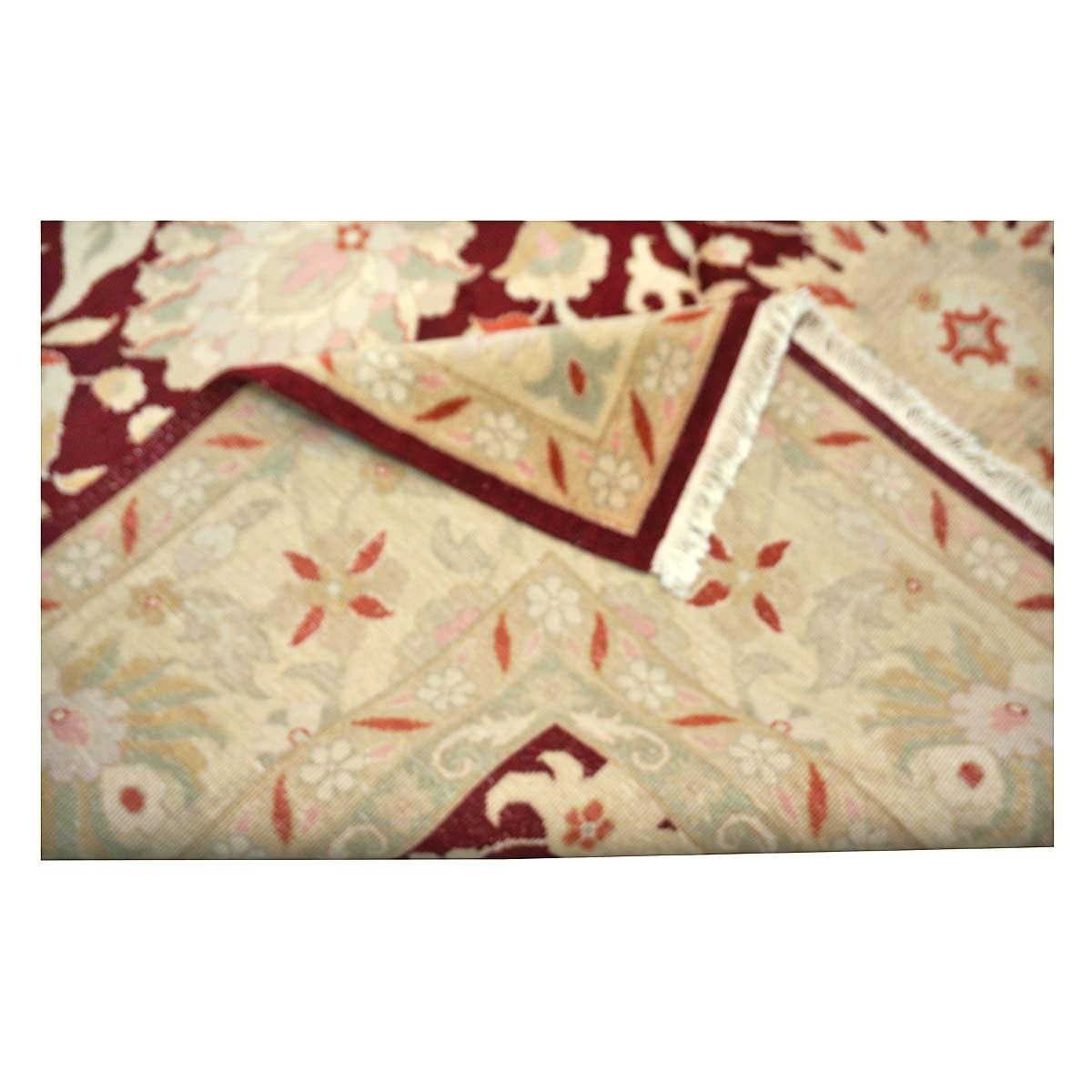 Chinese Oushak Wool 9x12 Burgundy & Tan Handmade Area Rug #1144795