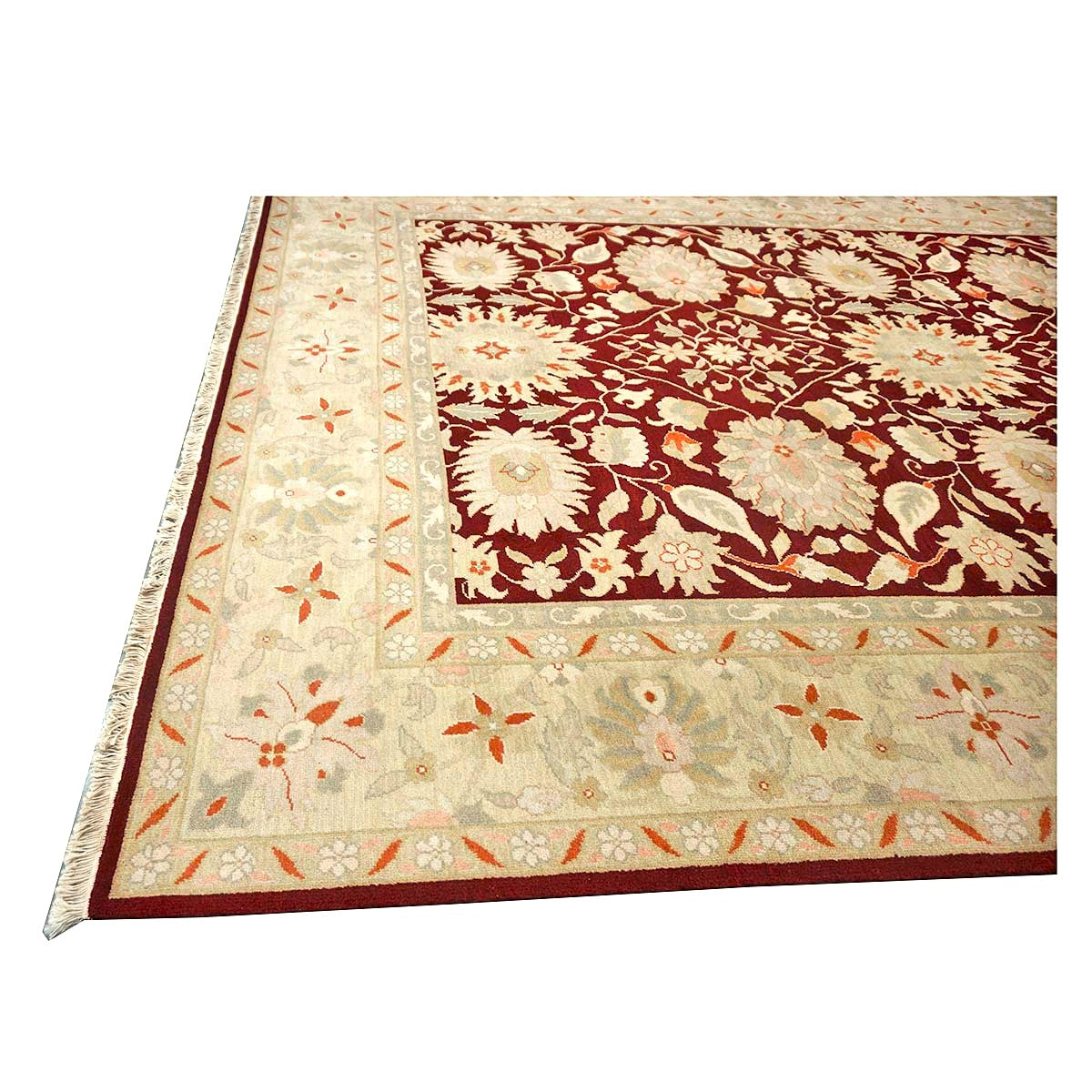 Chinese Oushak Wool 9x12 Burgundy & Tan Handmade Area Rug #1144795
