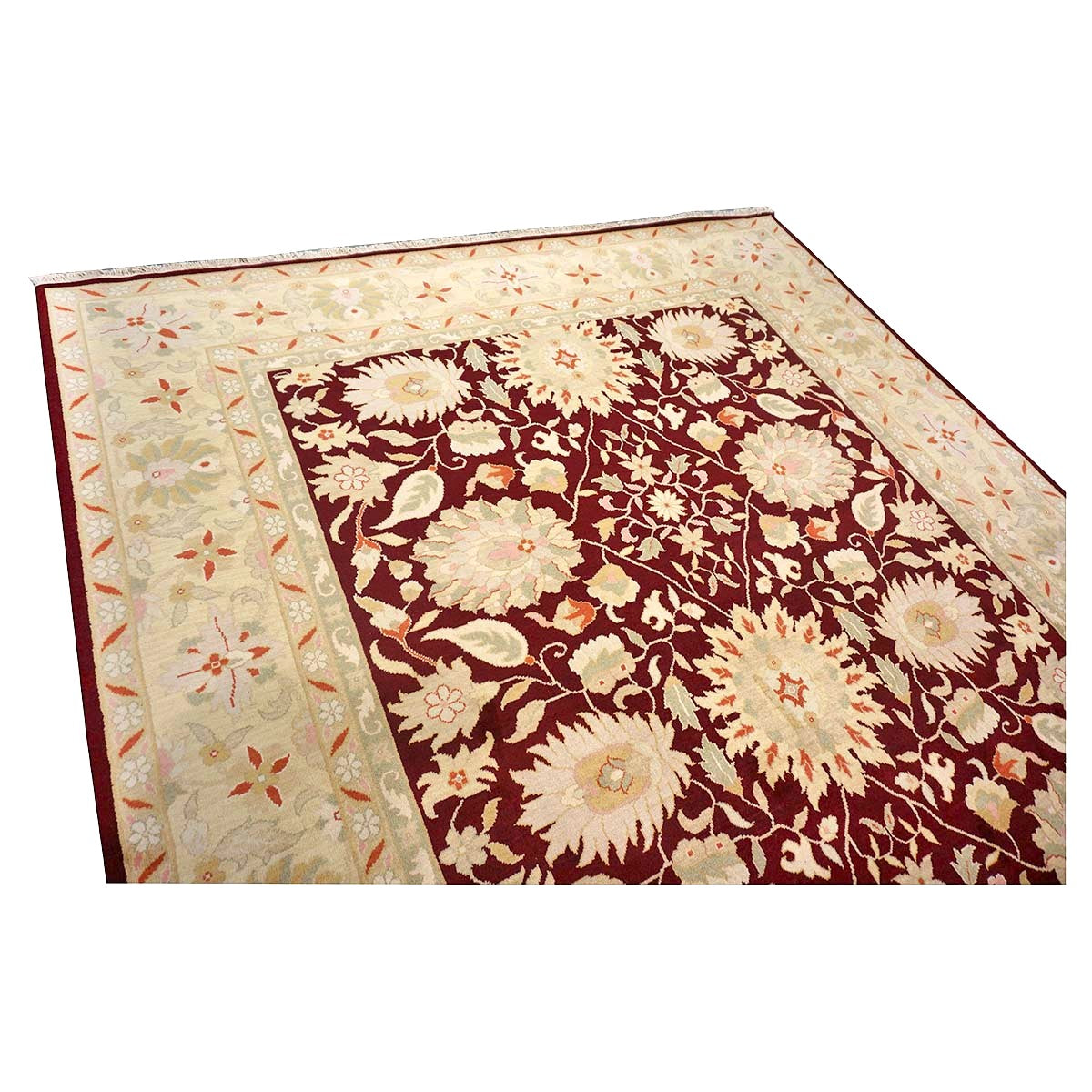 Chinese Oushak Wool 9x12 Burgundy & Tan Handmade Area Rug #1144795