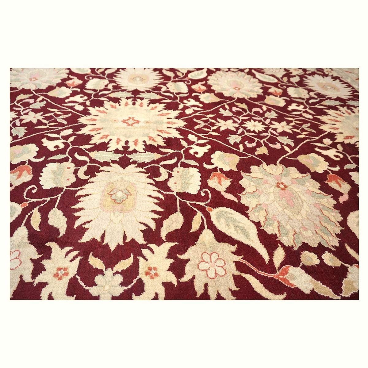 Chinese Oushak Wool 9x12 Burgundy & Tan Handmade Area Rug #1144795