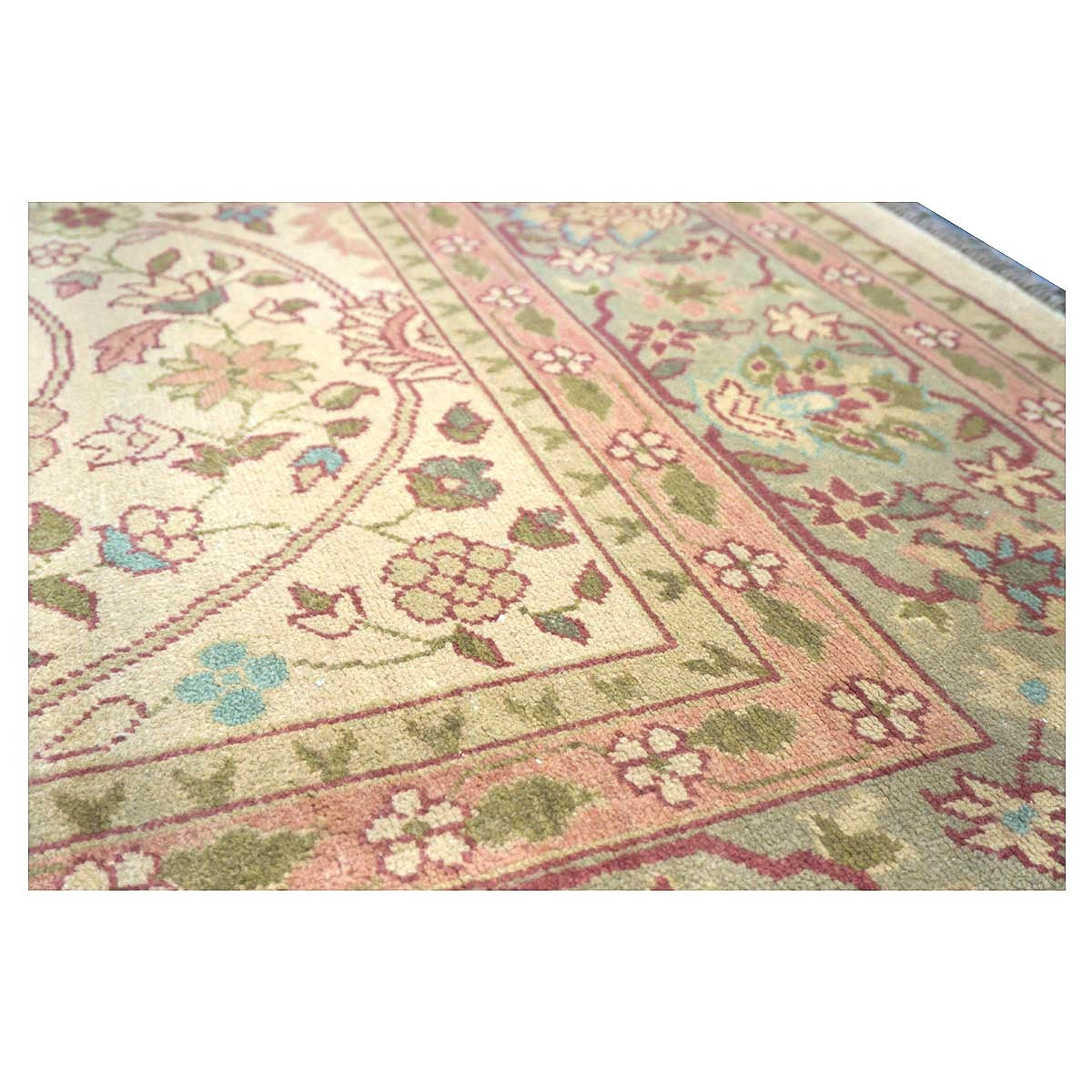 Chinese Tabriz Wool 9x12 Green & Rose Handmade Area Rug #1144796