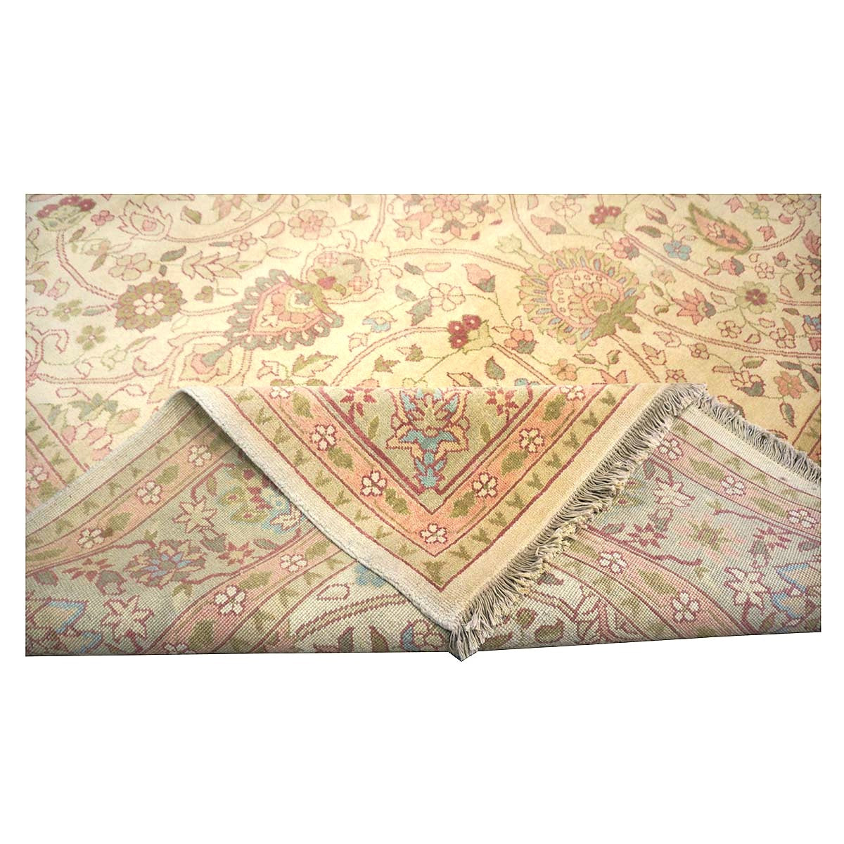 Chinese Tabriz Wool 9x12 Green & Rose Handmade Area Rug #1144796