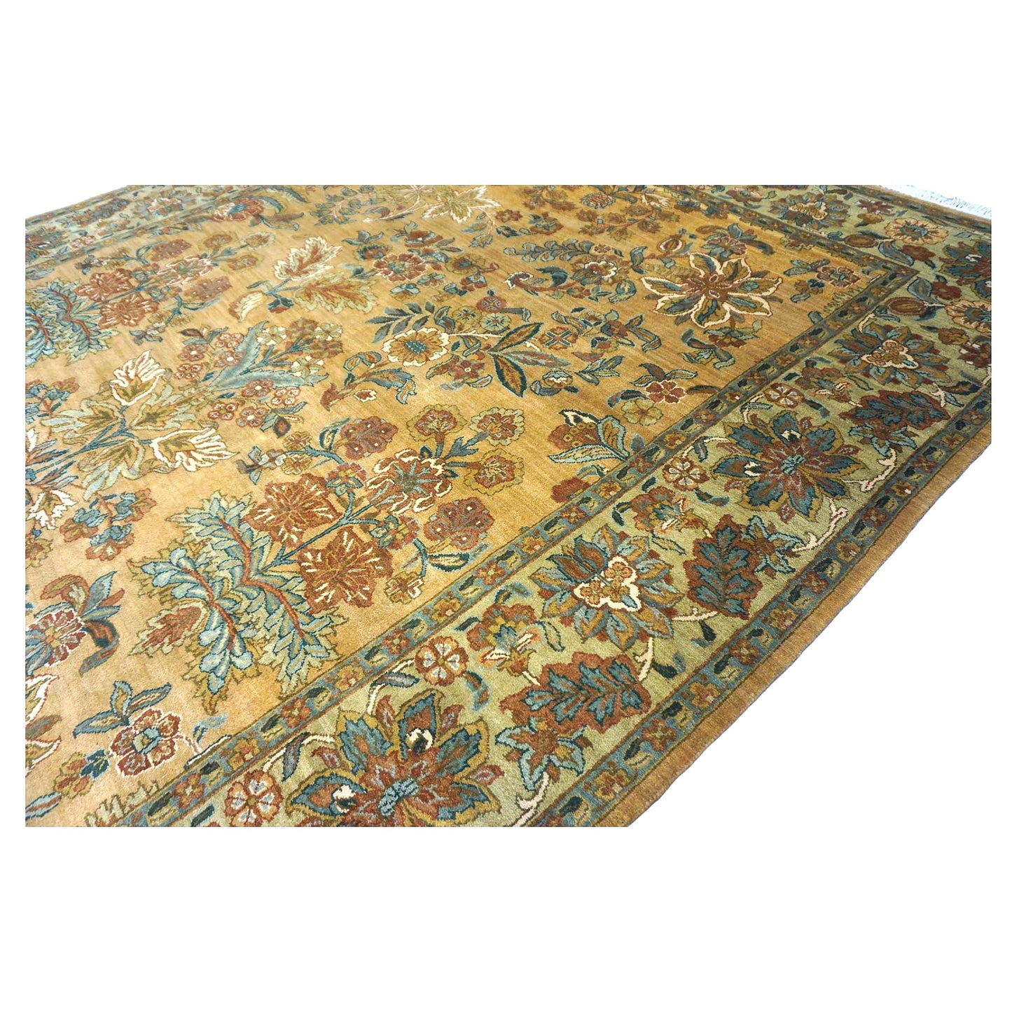 Vintage Indian Jaipur Wool 8x10 Camel, Ivory & Light Green Handmade Area Rug # 1144797