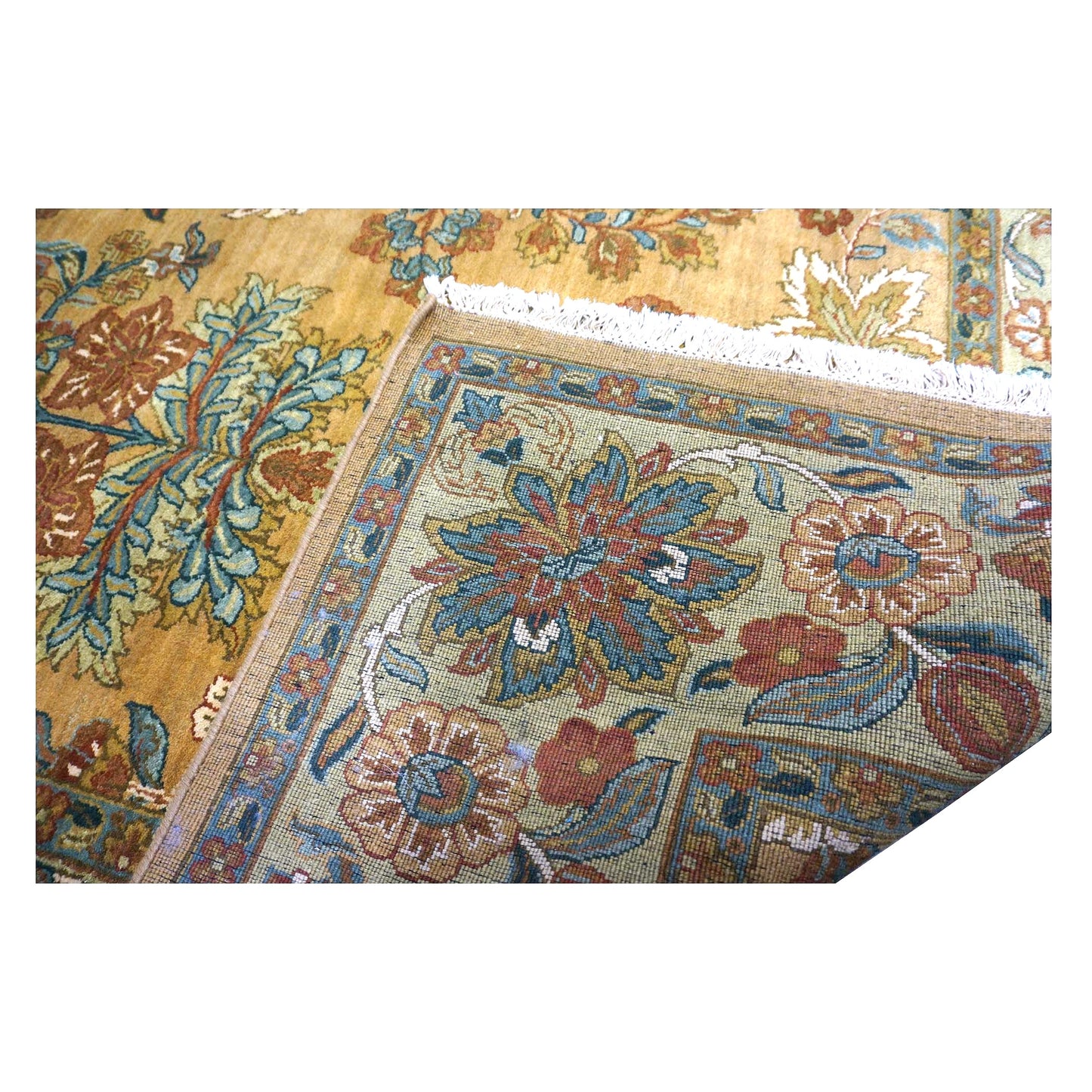 Vintage Indian Jaipur Wool 8x10 Camel, Ivory & Light Green Handmade Area Rug # 1144797