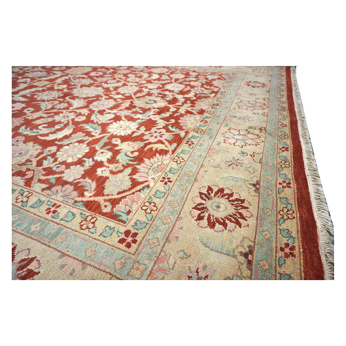 Chinese Tabriz Wool 8x10 Red & Tan Handmade Area Rug #1144798
