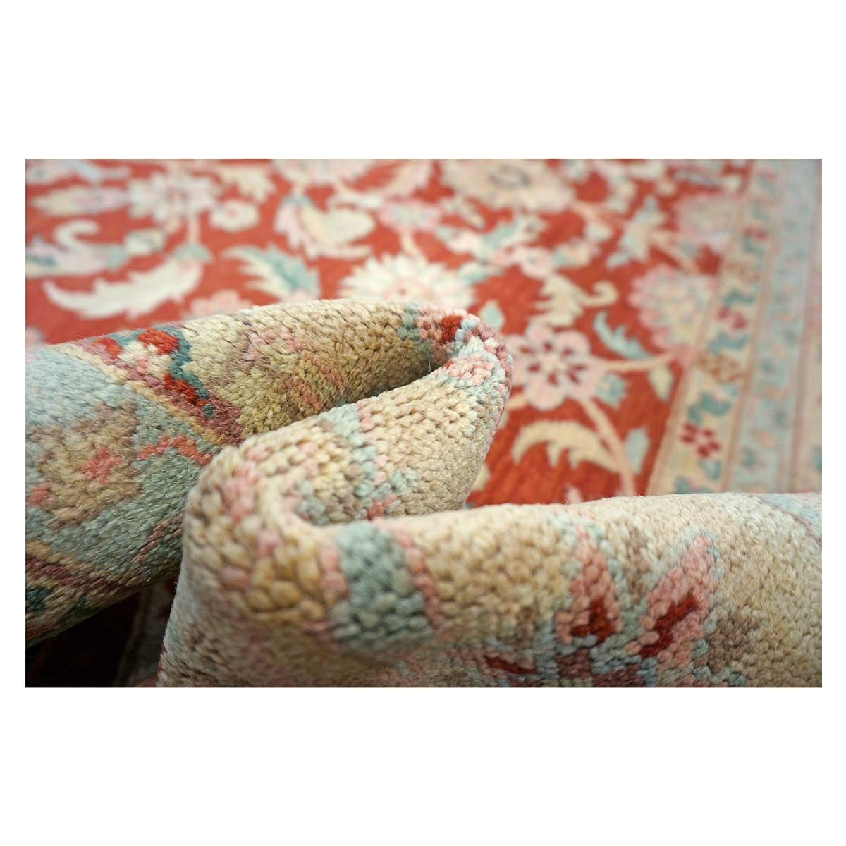 Chinese Tabriz Wool 8x10 Red & Tan Handmade Area Rug #1144798