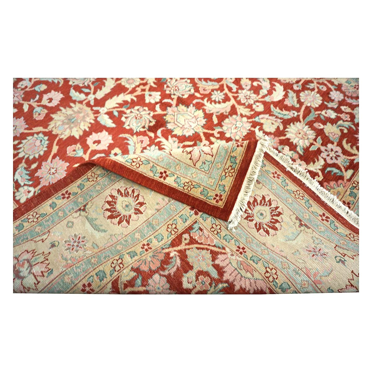 Chinese Tabriz Wool 8x10 Red & Tan Handmade Area Rug #1144798