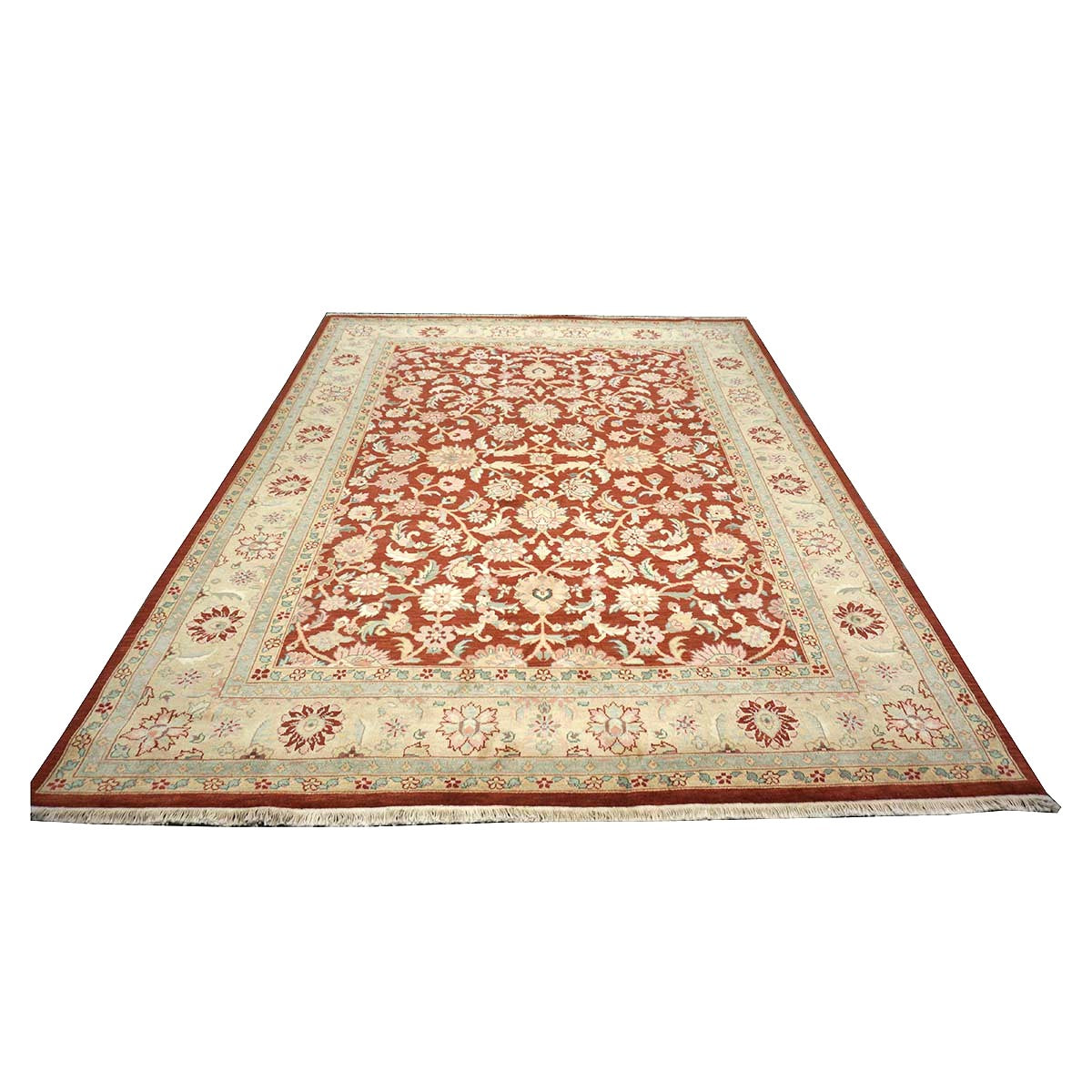 Chinese Tabriz Wool 8x10 Red & Tan Handmade Area Rug #1144798