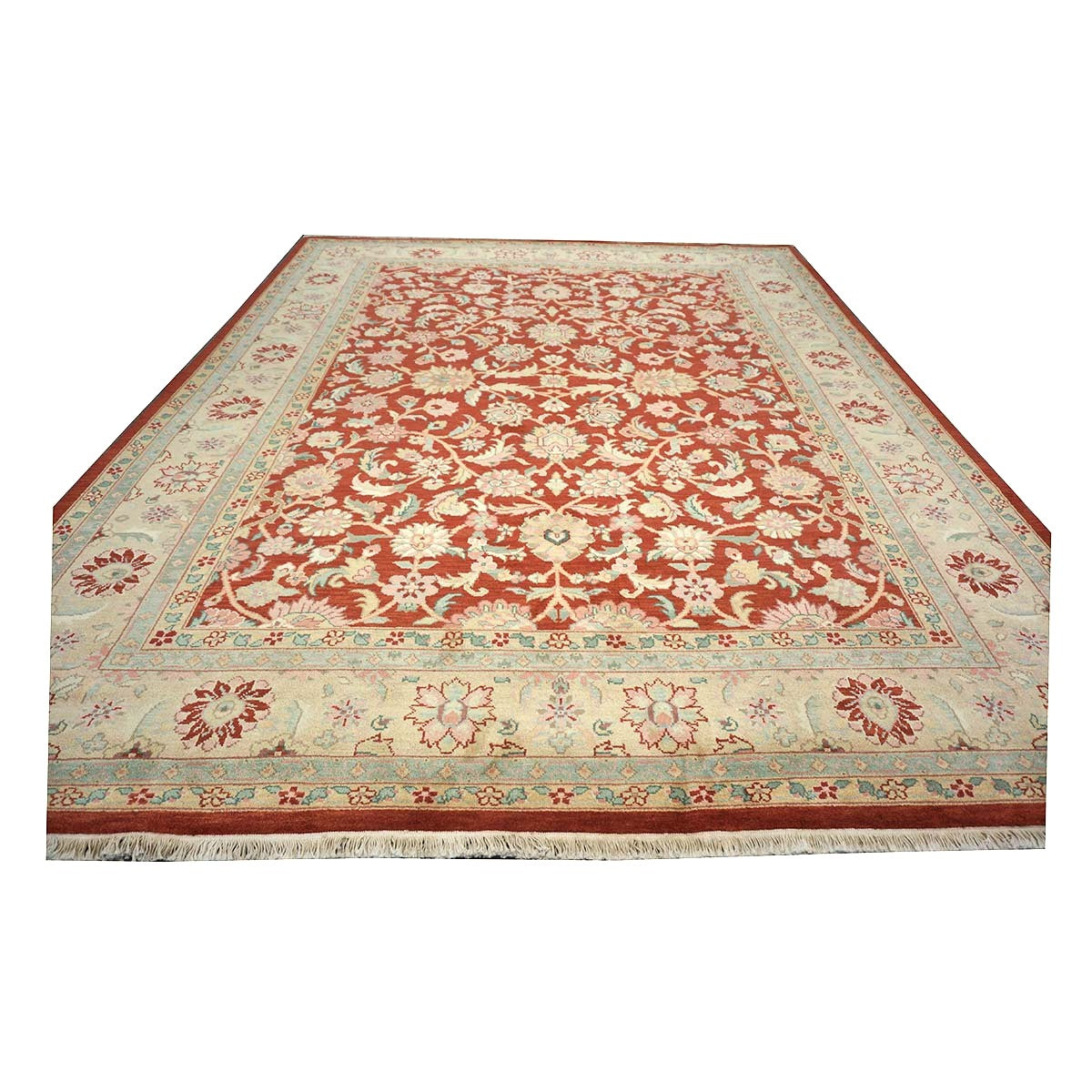 Chinese Tabriz Wool 8x10 Red & Tan Handmade Area Rug #1144798