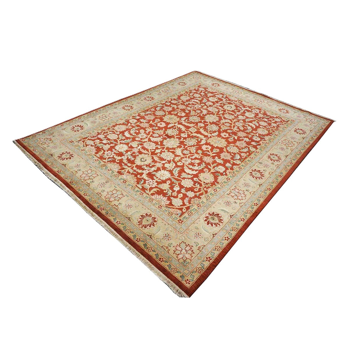 Chinese Tabriz Wool 8x10 Red & Tan Handmade Area Rug #1144798