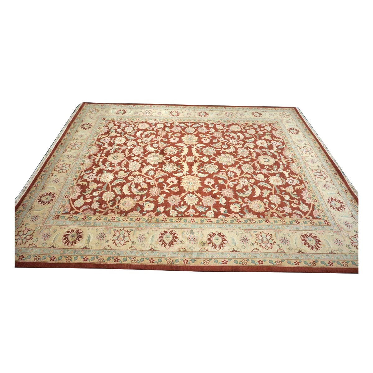 Chinese Tabriz Wool 8x10 Red & Tan Handmade Area Rug #1144798