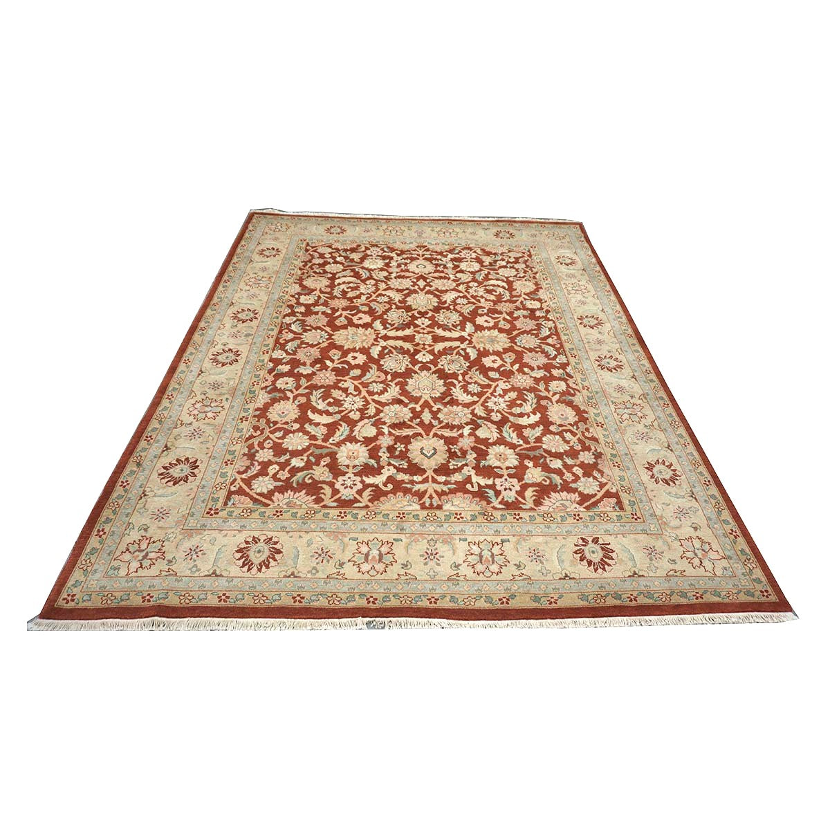 Chinese Tabriz Wool 8x10 Red & Tan Handmade Area Rug #1144798