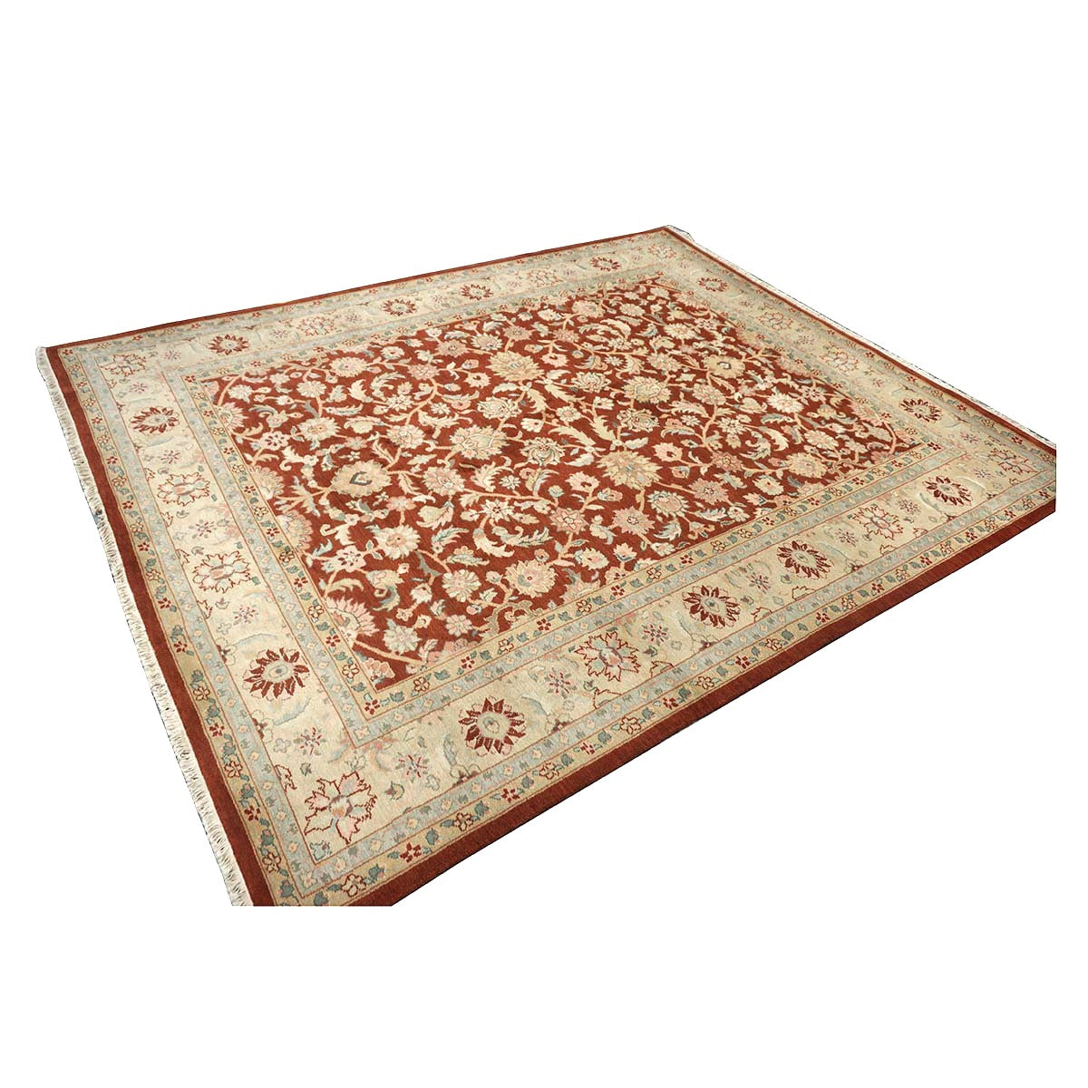 Chinese Tabriz Wool 8x10 Red & Tan Handmade Area Rug #1144798