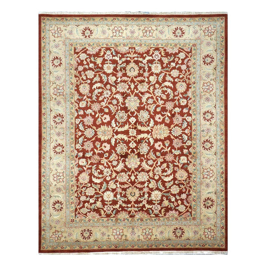 Chinese Tabriz Wool 8x10 Red & Tan Handmade Area Rug #1144798
