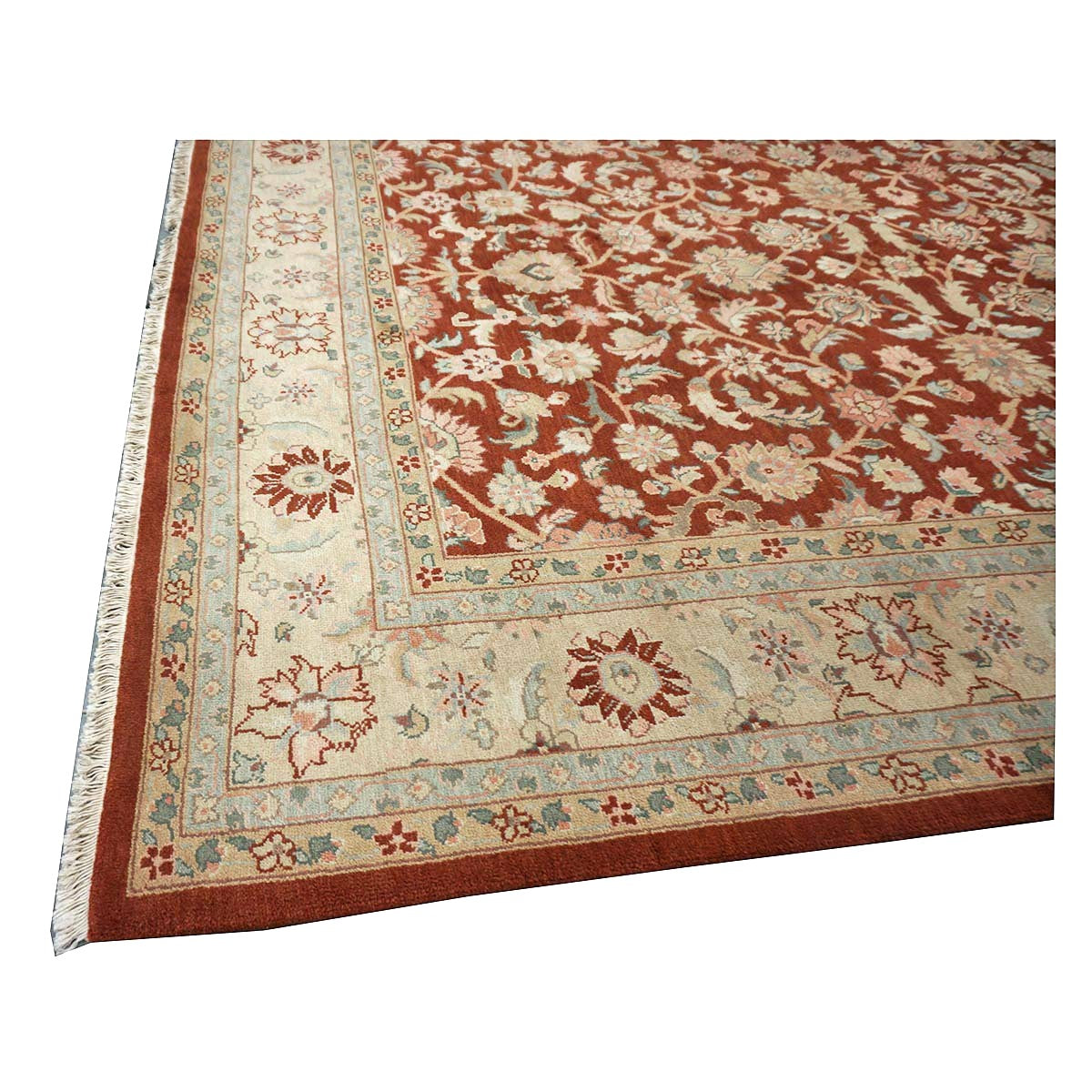 Chinese Tabriz Wool 8x10 Red & Tan Handmade Area Rug #1144798
