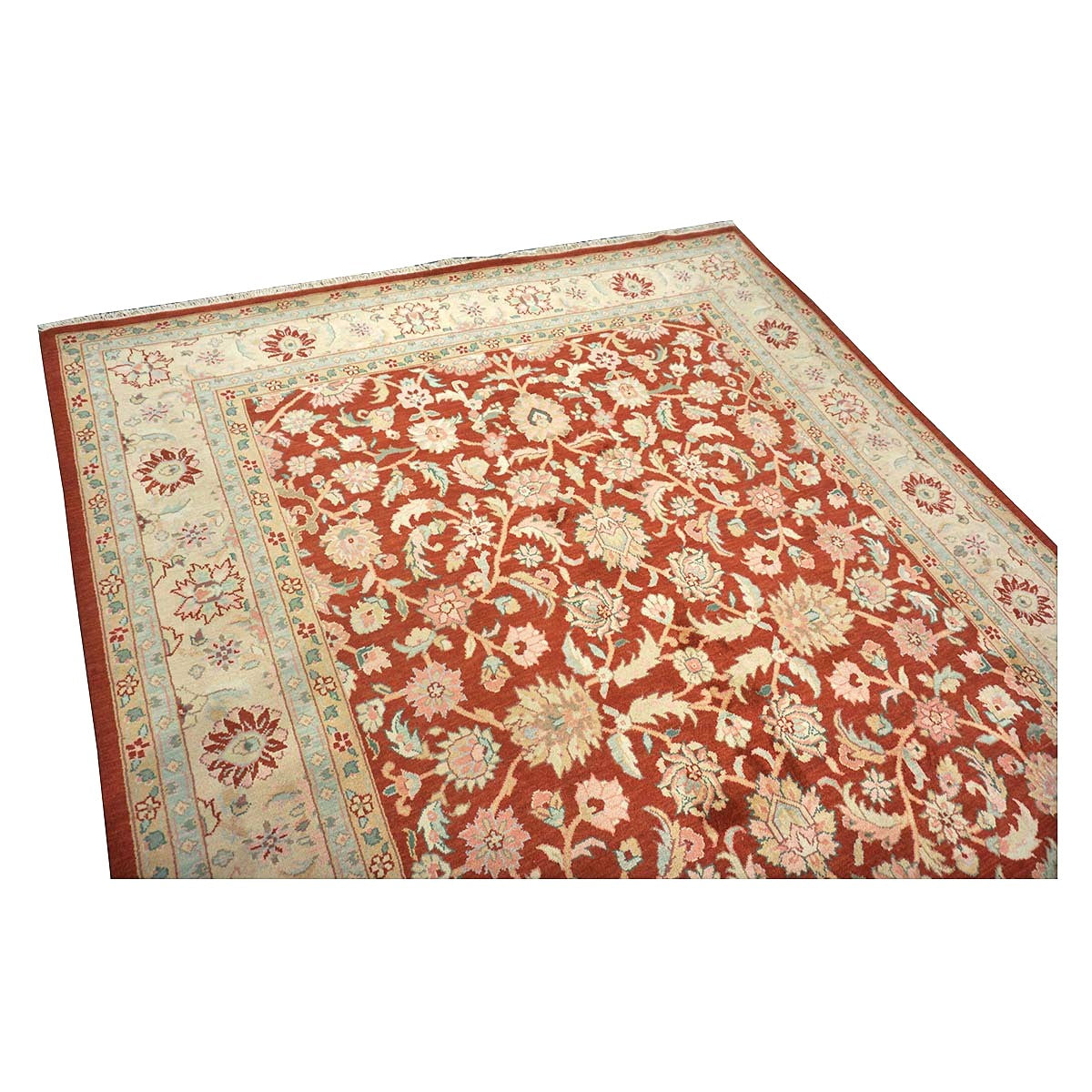 Chinese Tabriz Wool 8x10 Red & Tan Handmade Area Rug #1144798