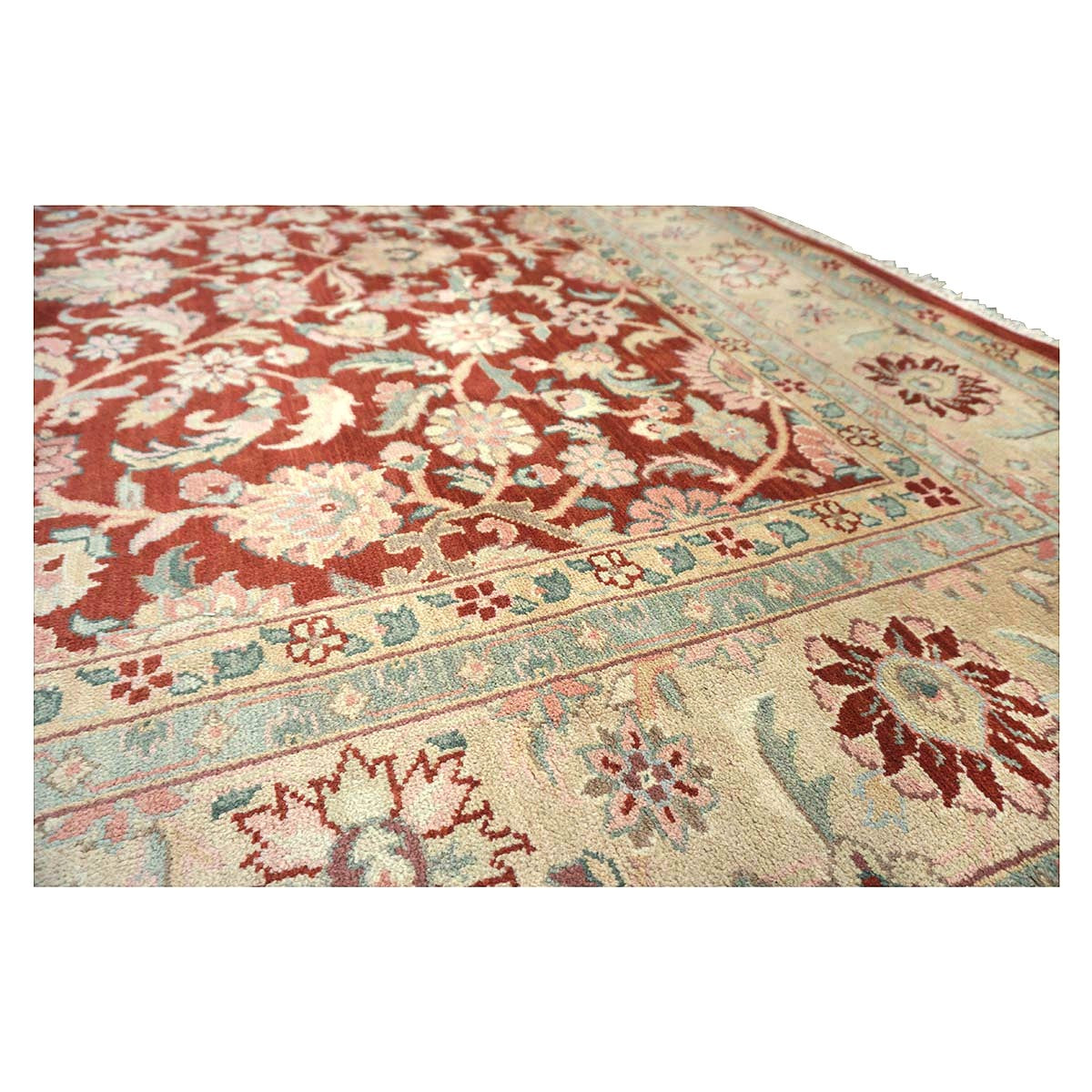 Chinese Tabriz Wool 8x10 Red & Tan Handmade Area Rug #1144798