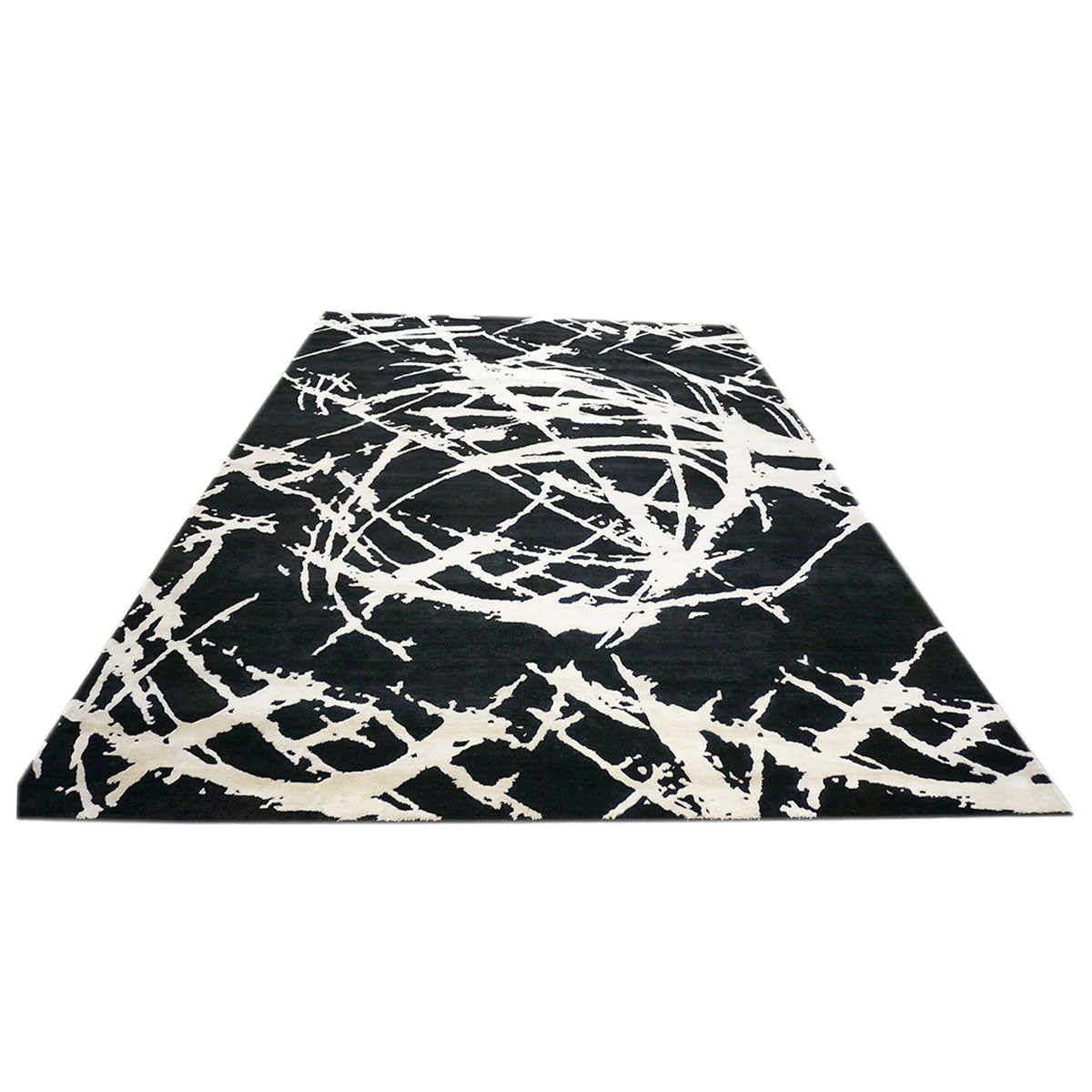 Modern Wool & Silk 9X12 Black & White Handmade Area Rug #1144033 image 1