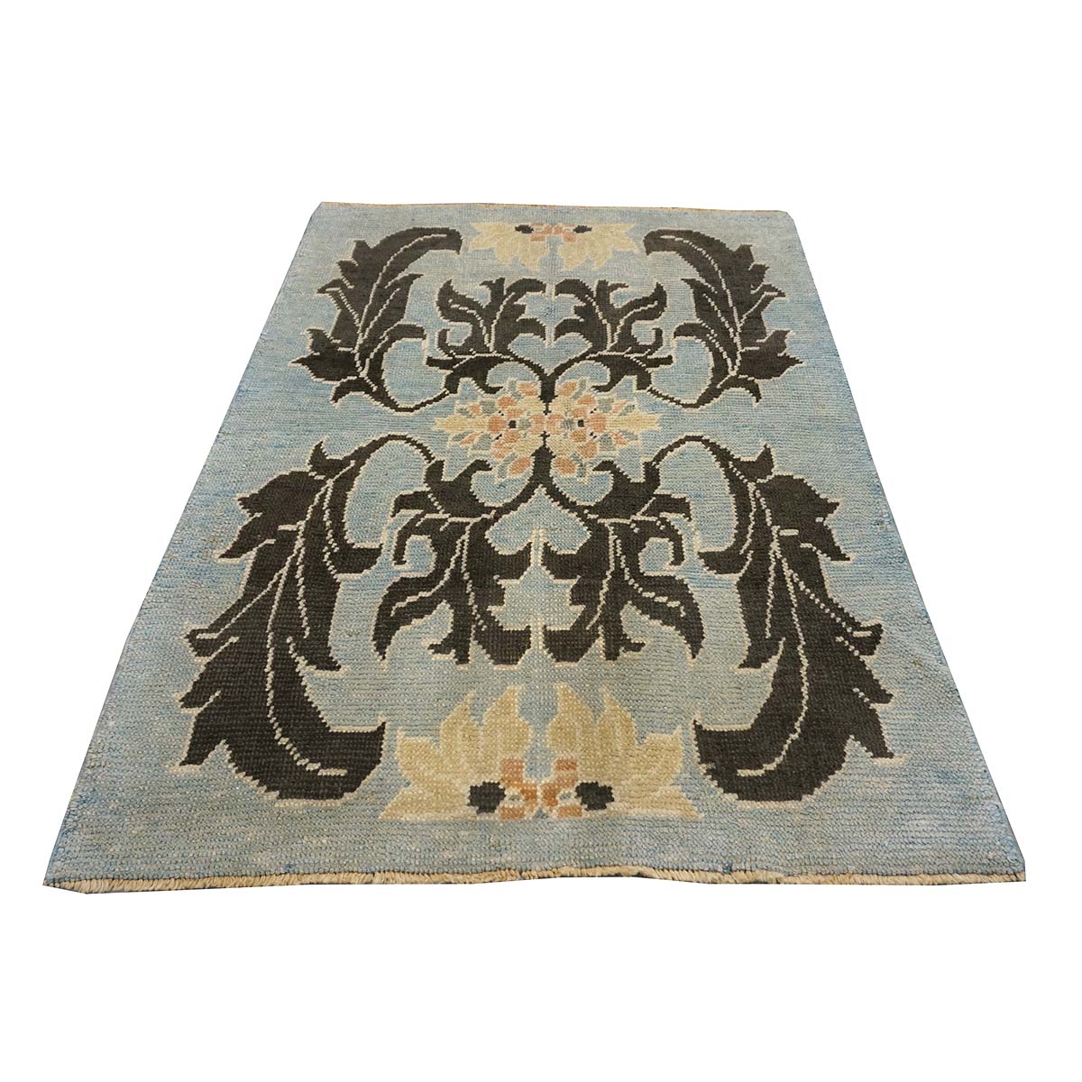 21st Century Turkish Donegal Oushak 4x6 Light Blue & Black Handmade Area Rug #1141501 image 3