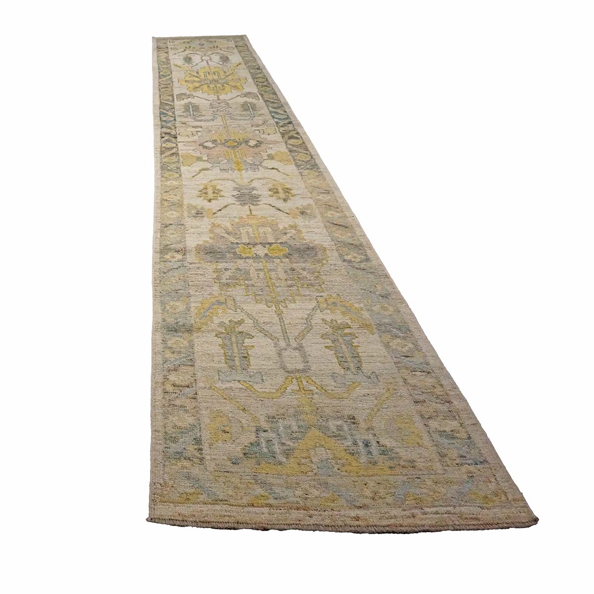 21st Century Turkish Oushak 3X18 Gold, Ivory & Charcoal Handmade Runner Rug #1144145 image 7