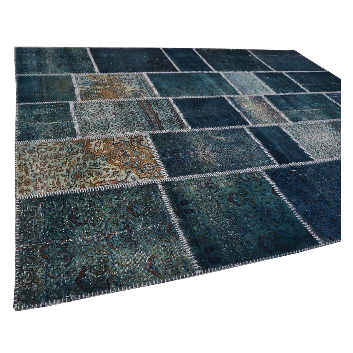 Vintage Turkish Modern Patchwork 6x8 Blue Distressed Handmade Area Rug #9902844 image 7