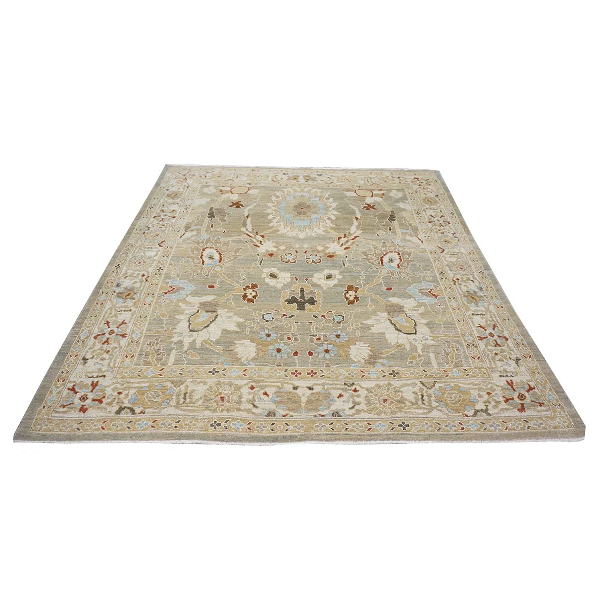 Persian Sultanabad 8x8 Square Tan, Blue, & Ivory Area Rug #1143023 image 1