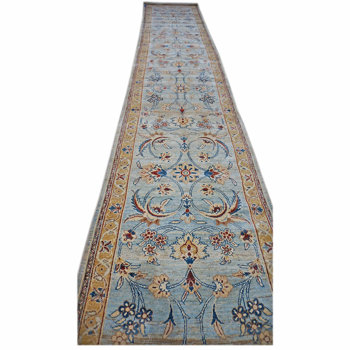 Persian Sultanabad 3x25 Light Blue & Gold Hall Runner #1141320 image 2
