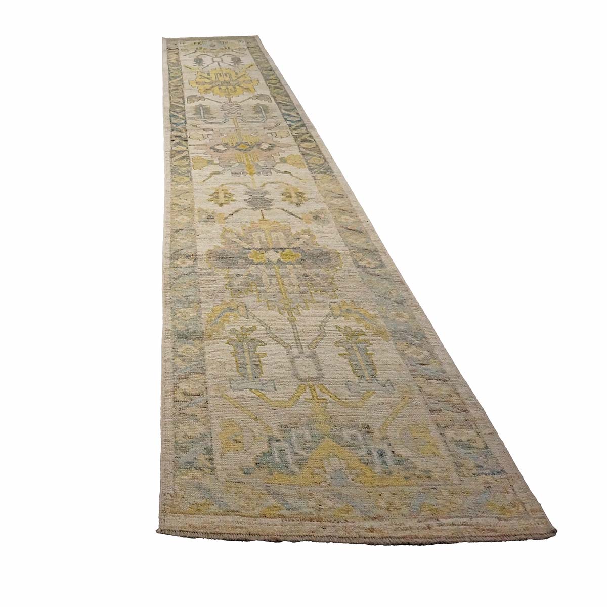 21st Century Turkish Oushak 3X18 Gold, Ivory & Charcoal Handmade Area Rug #1144136 image 1
