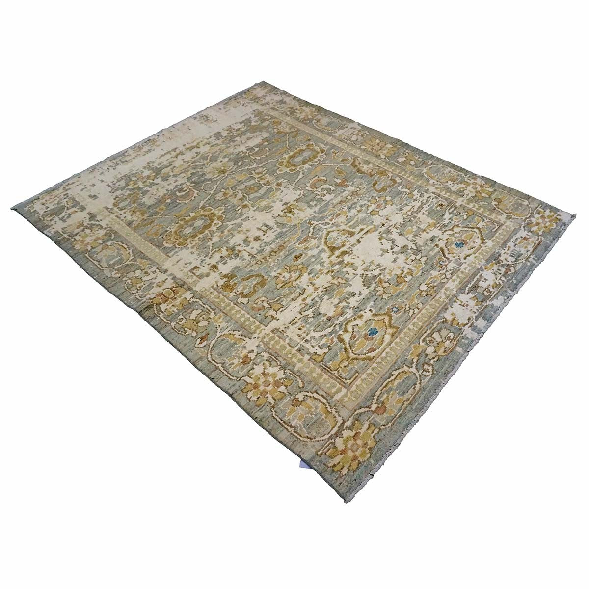21st Century Turkish Oushak 4X6 Gray, Khaki, Ivory & Gold Handmade Area Rug #1144146 image 2