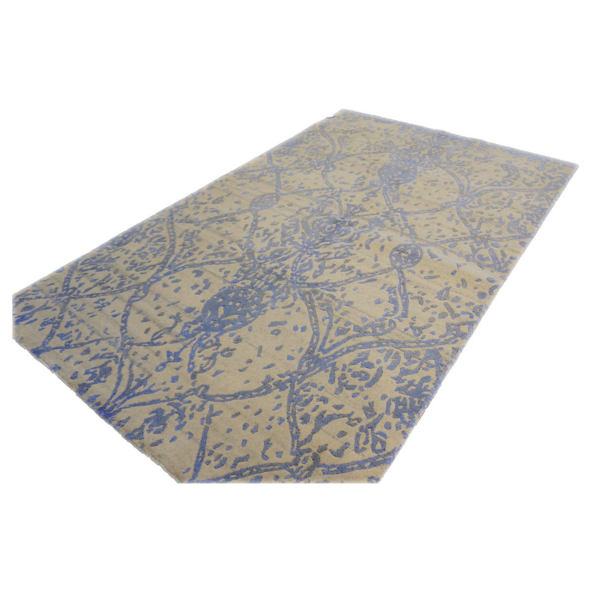 Nepalese Modern Wool & Silk 4X6 Blue Area Rug #9902954 image 2