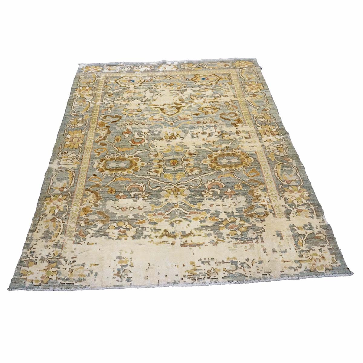 21st Century Turkish Oushak 4X6 Gray, Khaki, Ivory & Gold Handmade Area Rug #1144146 image 4