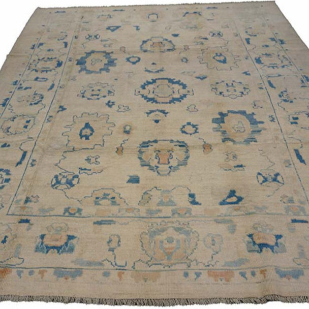 21st Century Turkish Oushak 8x10 Ivory & Slate Blue Handmade Area Rug #1144190 image 1